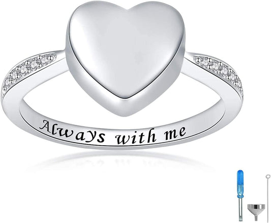 Hold Loved Ones Urn Ring 925 Sterling Silver Always with Me Heart Cremation Urn Ring for Ashes for Women 6.5