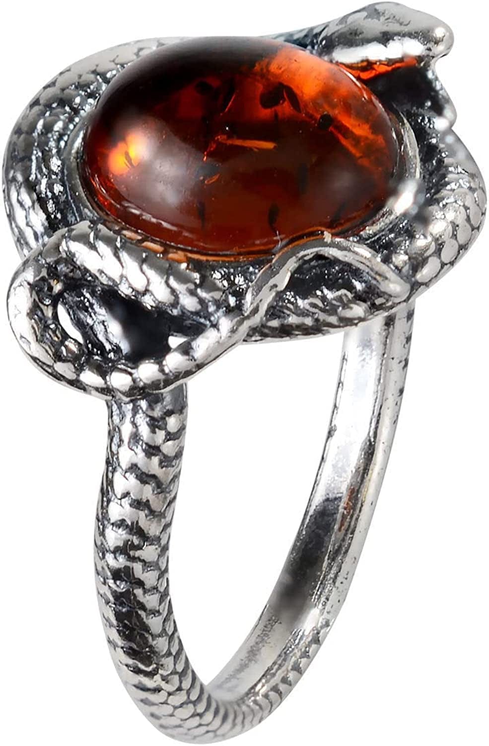 Holidaygiftshops Sterling Silver and Baltic Honey Amber Snake Ring