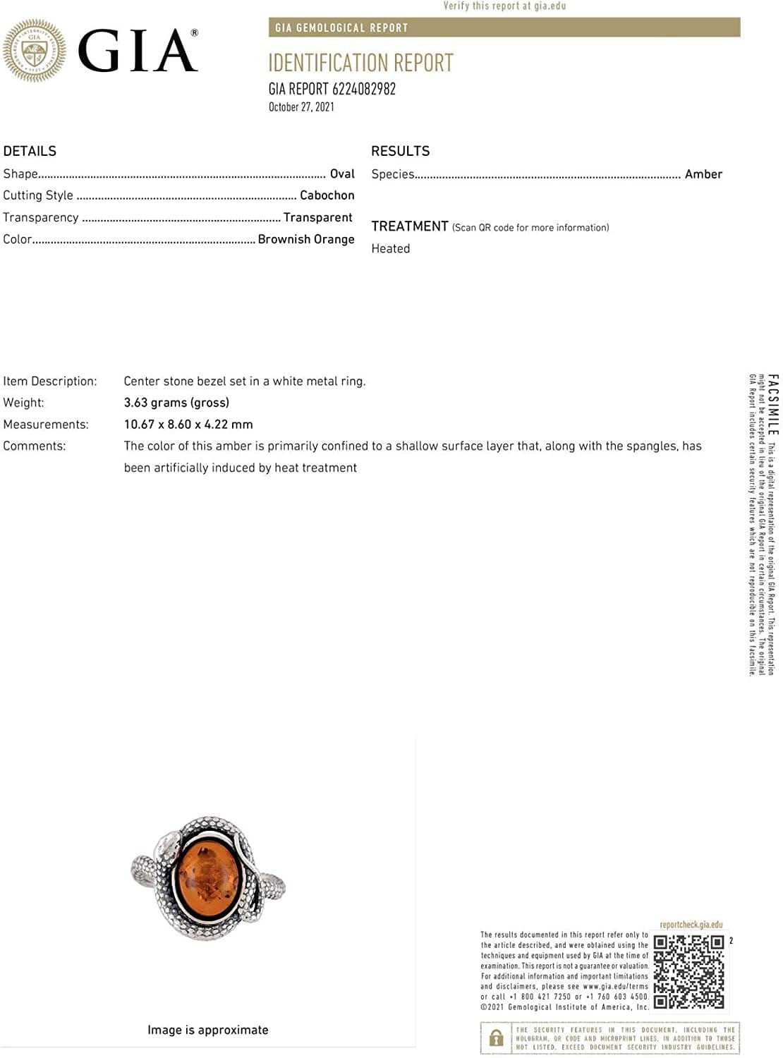 Holidaygiftshops Sterling Silver and Baltic Honey Amber Snake Ring