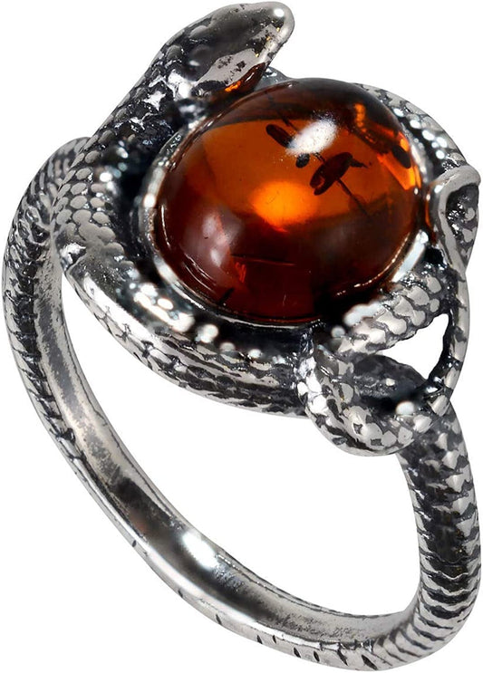 Holidaygiftshops Sterling Silver and Baltic Honey Amber Snake Ring 6