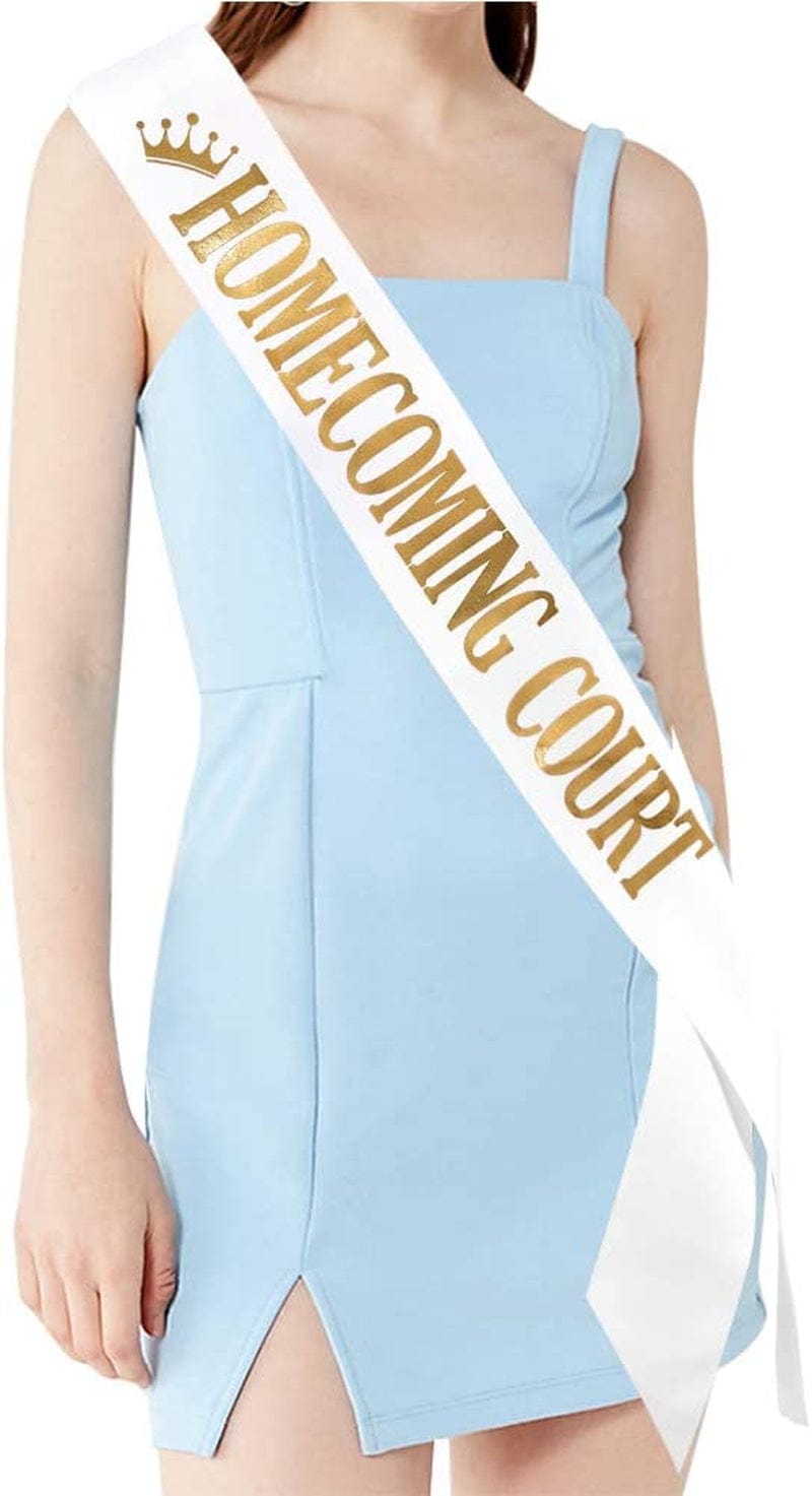 "Homecoming Court" Sash - Pack of 2 - School Dance Graduation Party School Party Accessories, White with Gold Print Apparel & Accessories > Clothing Accessories > Sashes TTCOROCK   