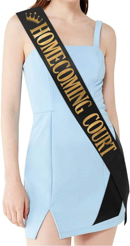 "Homecoming Court" Sash - School Dance Graduation Party School Party Accessories, Black with Gold Print Apparel & Accessories > Clothing Accessories > Sashes TTCOROCK   