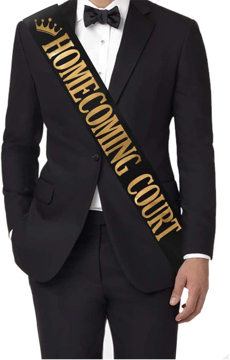 "Homecoming Court" Sash - School Dance Graduation Party School Party Accessories, Black with Gold Print Apparel & Accessories > Clothing Accessories > Sashes TTCOROCK   