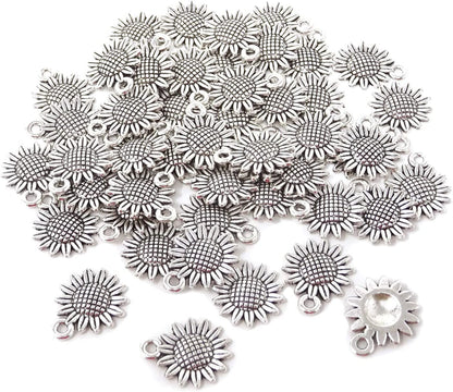 Honbay 50PCS Vintage Alloy Sunflower Charms Pendant for Jewelry Making or DIY Crafts (Silver) Silver