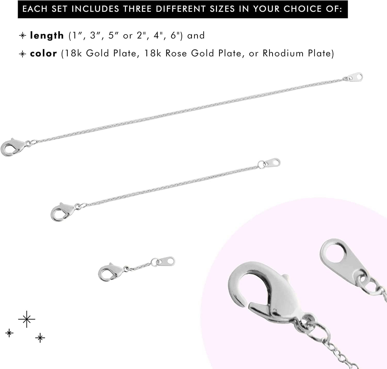 HONEYCAT Delicate Necklace Extender Set 2", 4", 6" or 1", 3", 5" in 18K Gold Plate, 18K Rose Gold Plate, or Silver | Minimalist, Delicate Jewelry