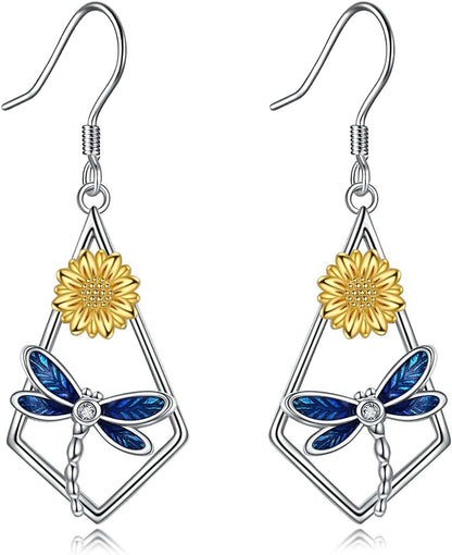 Honeycomb with Bee Stud Earrings 925 Sterling Silver Beehive and Bee Earrings for Women (Bee Earrings) A-Dragonfly earrings
