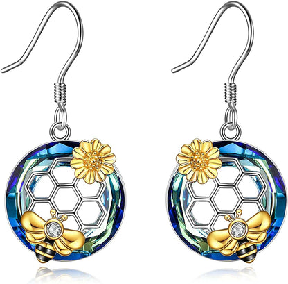 Honeycomb with Bee Stud Earrings 925 Sterling Silver Beehive and Bee Earrings for Women (Bee Earrings) D-Bee earrings