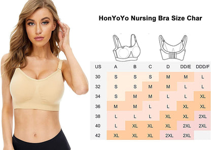 Honyoyo 5Pack Nursing Breastfeeding Bra Wireless Full Bust Maternity Bralette Bras with Extenders