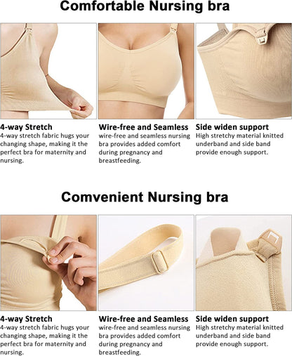 Honyoyo 5Pack Nursing Breastfeeding Bra Wireless Full Bust Maternity Bralette Bras with Extenders