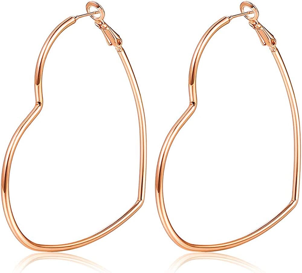 Hoop Earrings, Fashion Jewelry Statement Large Geometric Heart Hoop Earrings for Women Girls Gift H-rose-2.36in