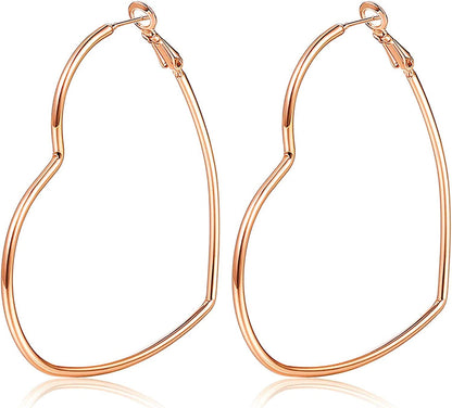 Hoop Earrings, Fashion Jewelry Statement Large Geometric Heart Hoop Earrings for Women Girls Gift H rose-2in