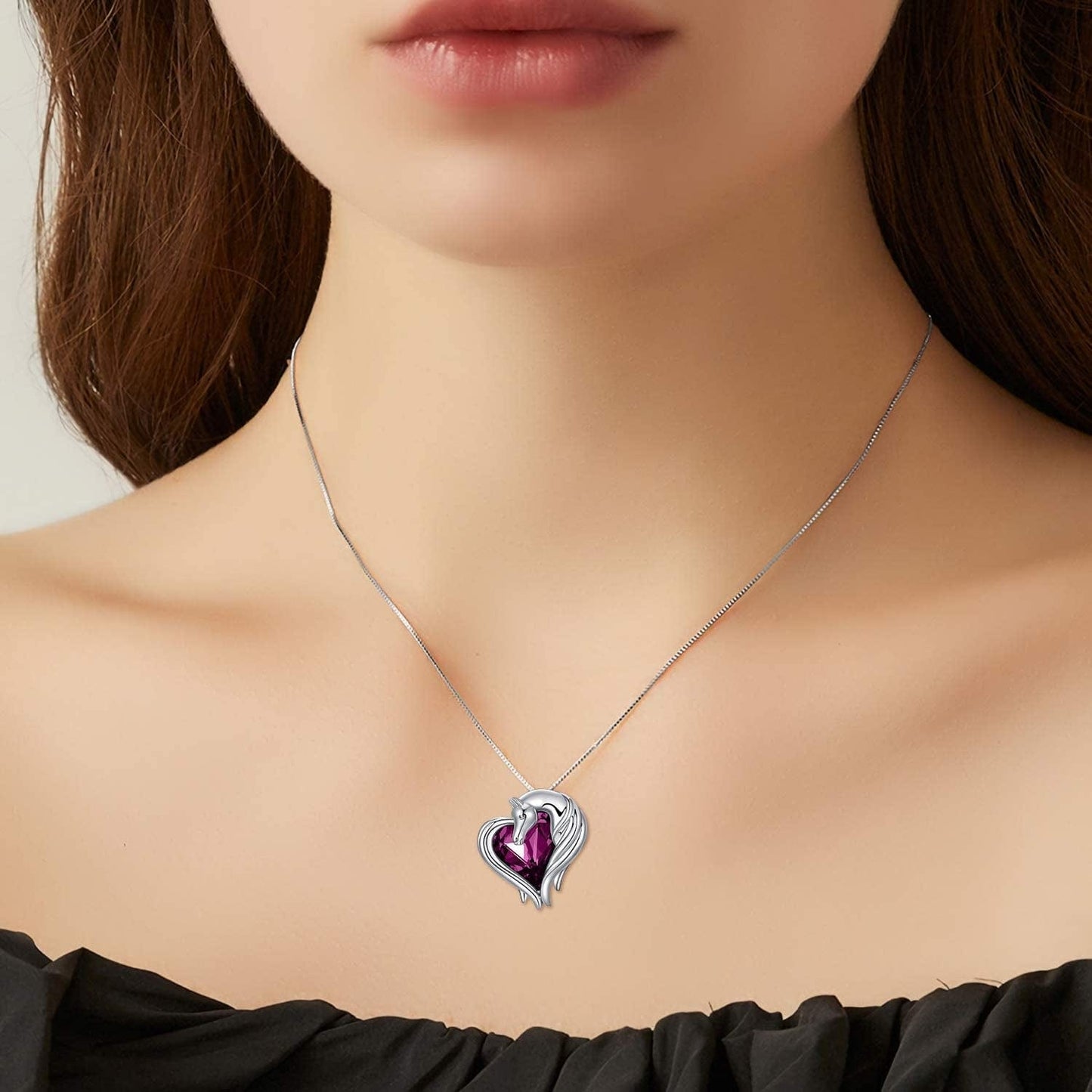 Horse Necklace Sterling Silver Horse in Heart Pendant Necklace Animal Horse Jewelry Gift for Women Teen Girls Horse Lovers, Embellished with Crystals from Austria