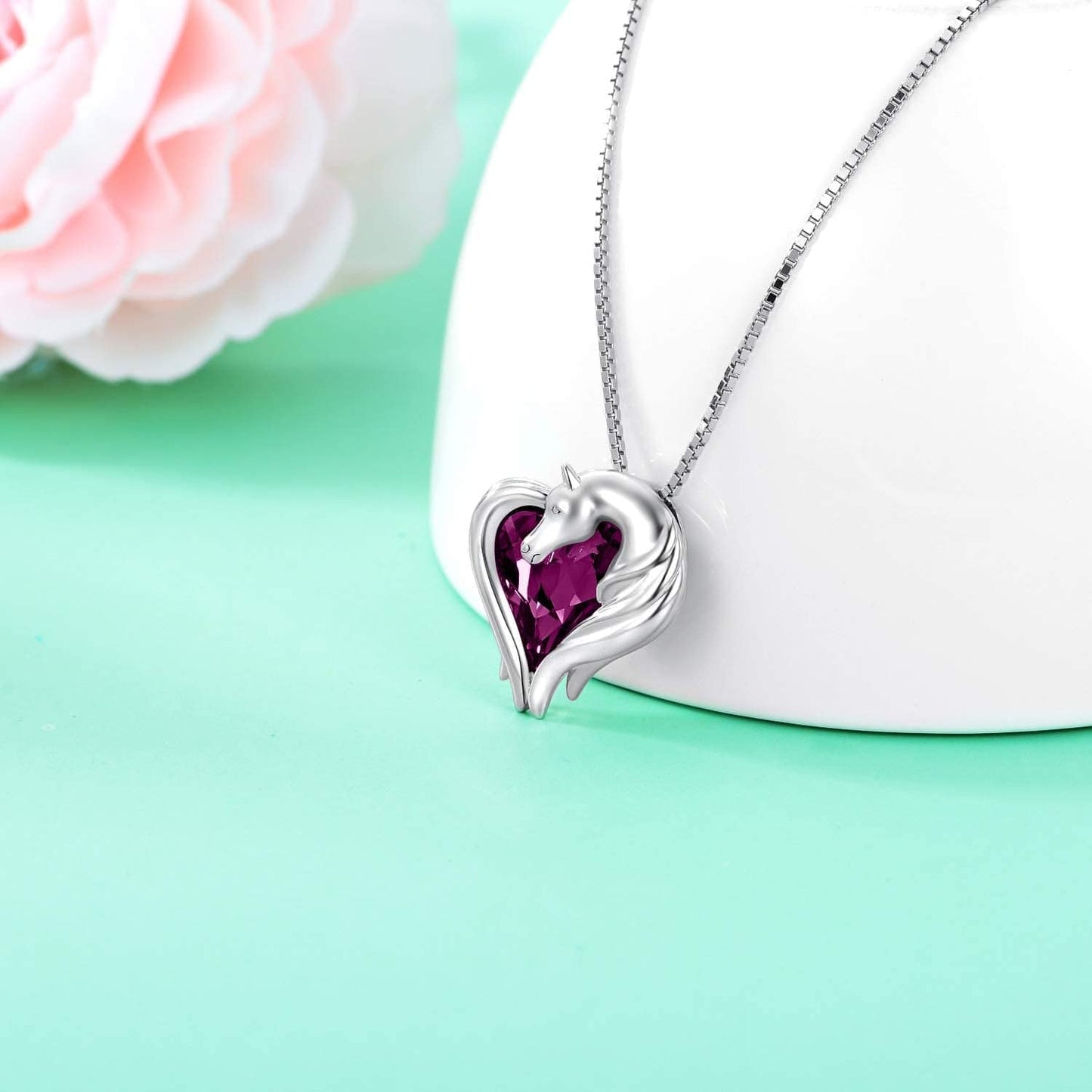 Horse Necklace Sterling Silver Horse in Heart Pendant Necklace Animal Horse Jewelry Gift for Women Teen Girls Horse Lovers, Embellished with Crystals from Austria