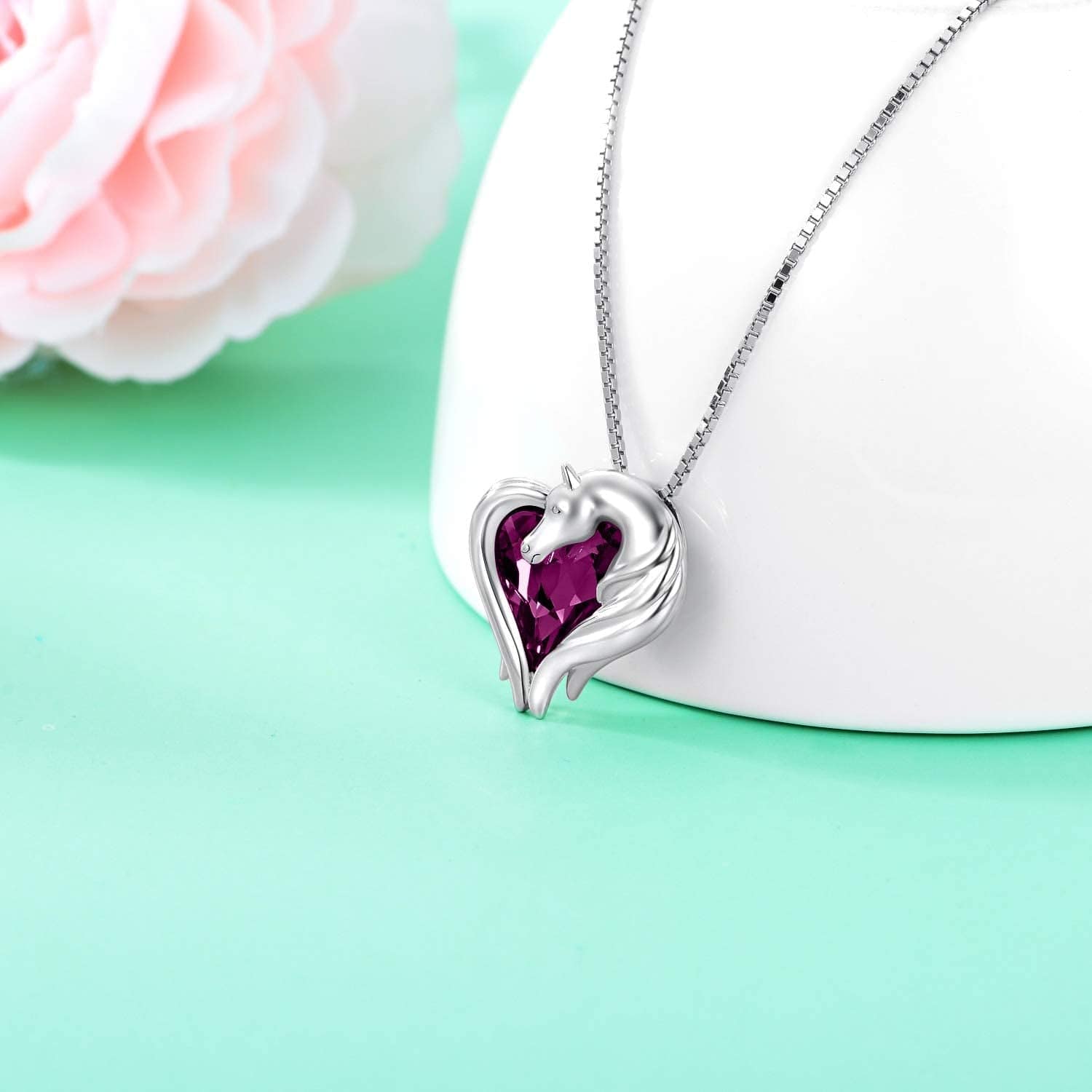 Horse Necklace Sterling Silver Horse in Heart Pendant Necklace Animal Horse Jewelry Gift for Women Teen Girls Horse Lovers, Embellished with Crystals from Austria