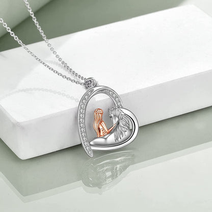 Horse Necklace, Wolf and Girl Necklace, Panda and Horse Necklace, Dragon and Unicorn Necklace, Sterling Silver Love Heart Birthday Christmas Jewelry Gifts for Women Teen Girls