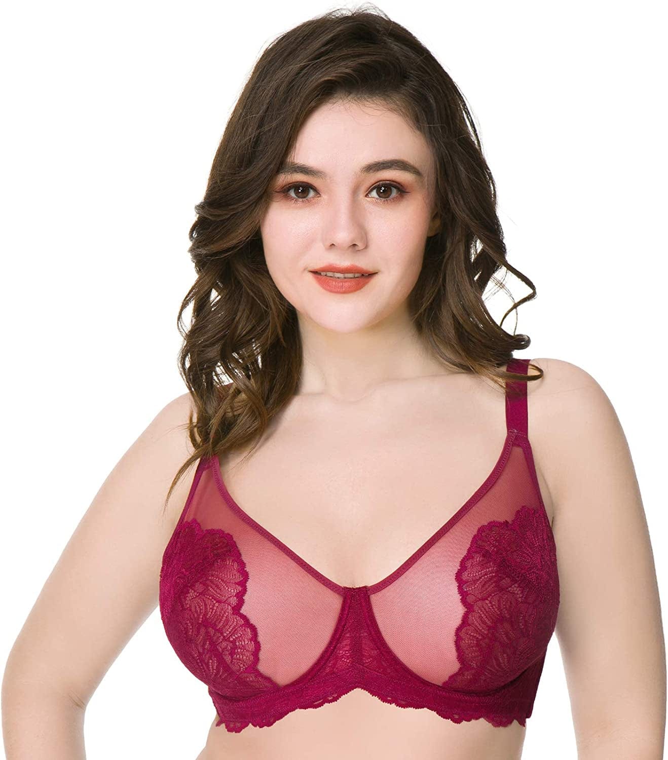 HSIA Minimizer Bra for Women Full Coverage Lace plus Size Compression Bra Unlined Bras with Underwire Burgundy / 38DD