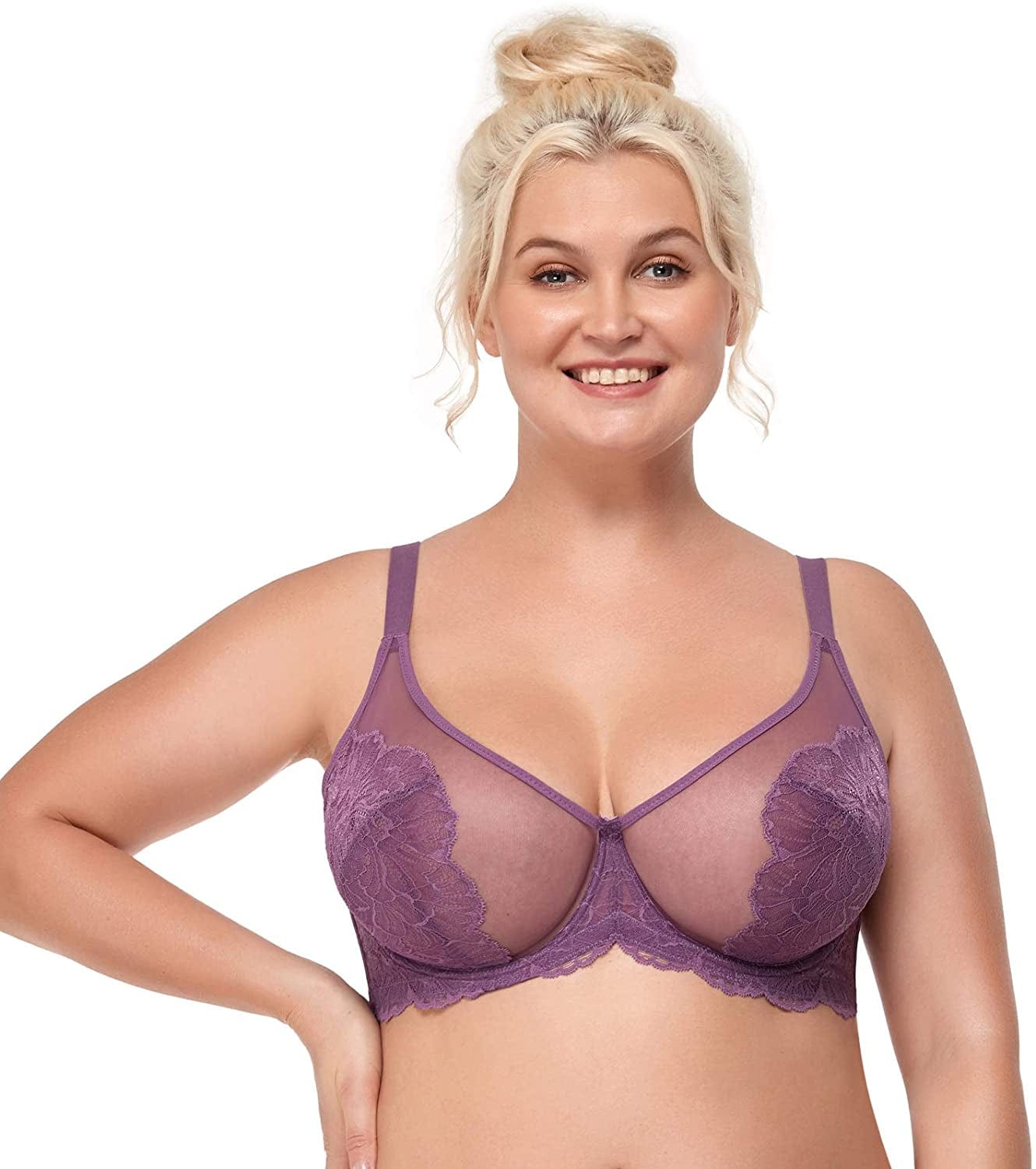 HSIA Minimizer Bra for Women Full Coverage Lace plus Size Compression Bra Unlined Bras with Underwire Modena / 36DDD
