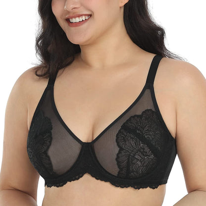 HSIA Minimizer Bra for Women Full Coverage Lace plus Size Compression Bra Unlined Bras with Underwire Black / 34G