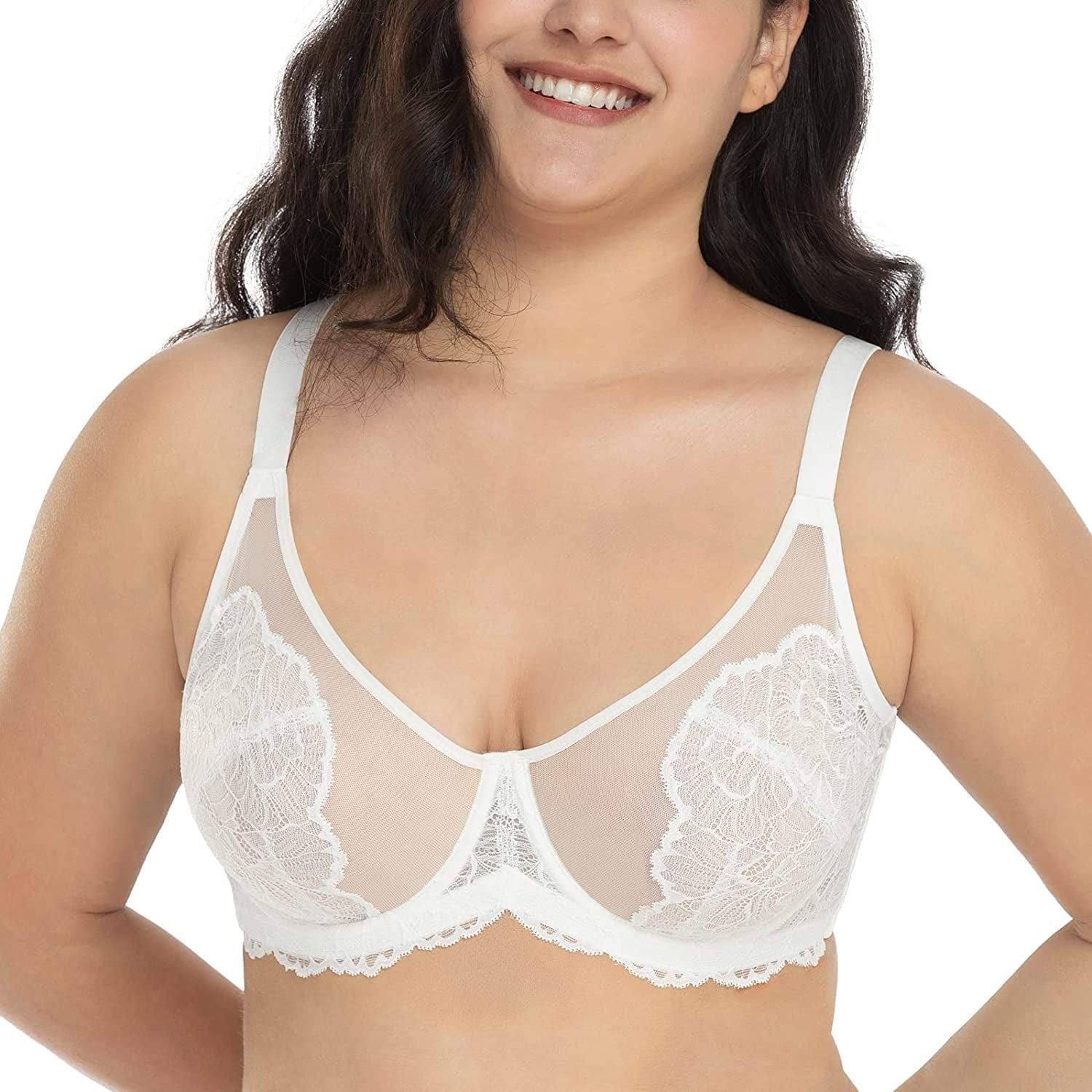 HSIA Minimizer Bra for Women Full Coverage Lace plus Size Compression Bra Unlined Bras with Underwire White / 36D