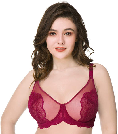 HSIA Minimizer Bra for Women Full Coverage Lace plus Size Compression Bra Unlined Bras with Underwire Burgundy / 36D
