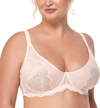 HSIA Minimizer Bra for Women Full Coverage Lace plus Size Compression Bra Unlined Bras with Underwire Dusty Peach / 42C
