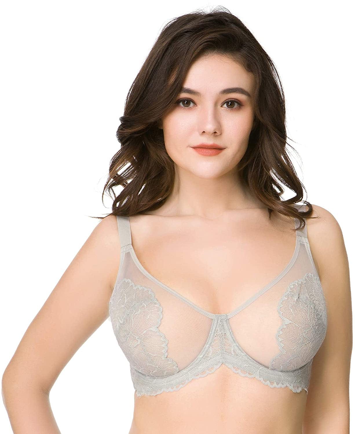 HSIA Minimizer Bra for Women Full Coverage Lace plus Size Compression Bra Unlined Bras with Underwire Light Gray / 36DDD
