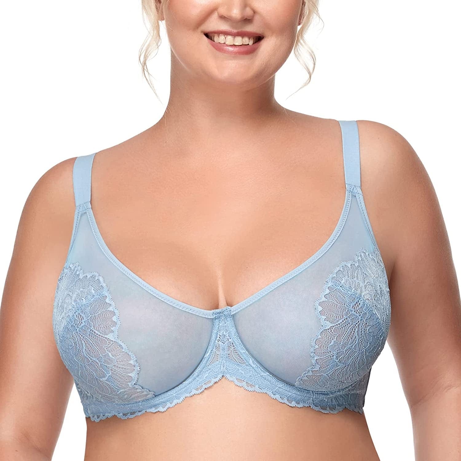 HSIA Minimizer Bra for Women Full Coverage Lace plus Size Compression Bra Unlined Bras with Underwire Storm Blue / 38D