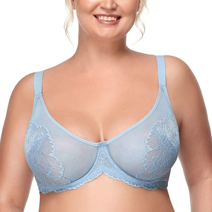 HSIA Minimizer Bra for Women Full Coverage Lace plus Size Compression Bra Unlined Bras with Underwire Storm Blue / 38D