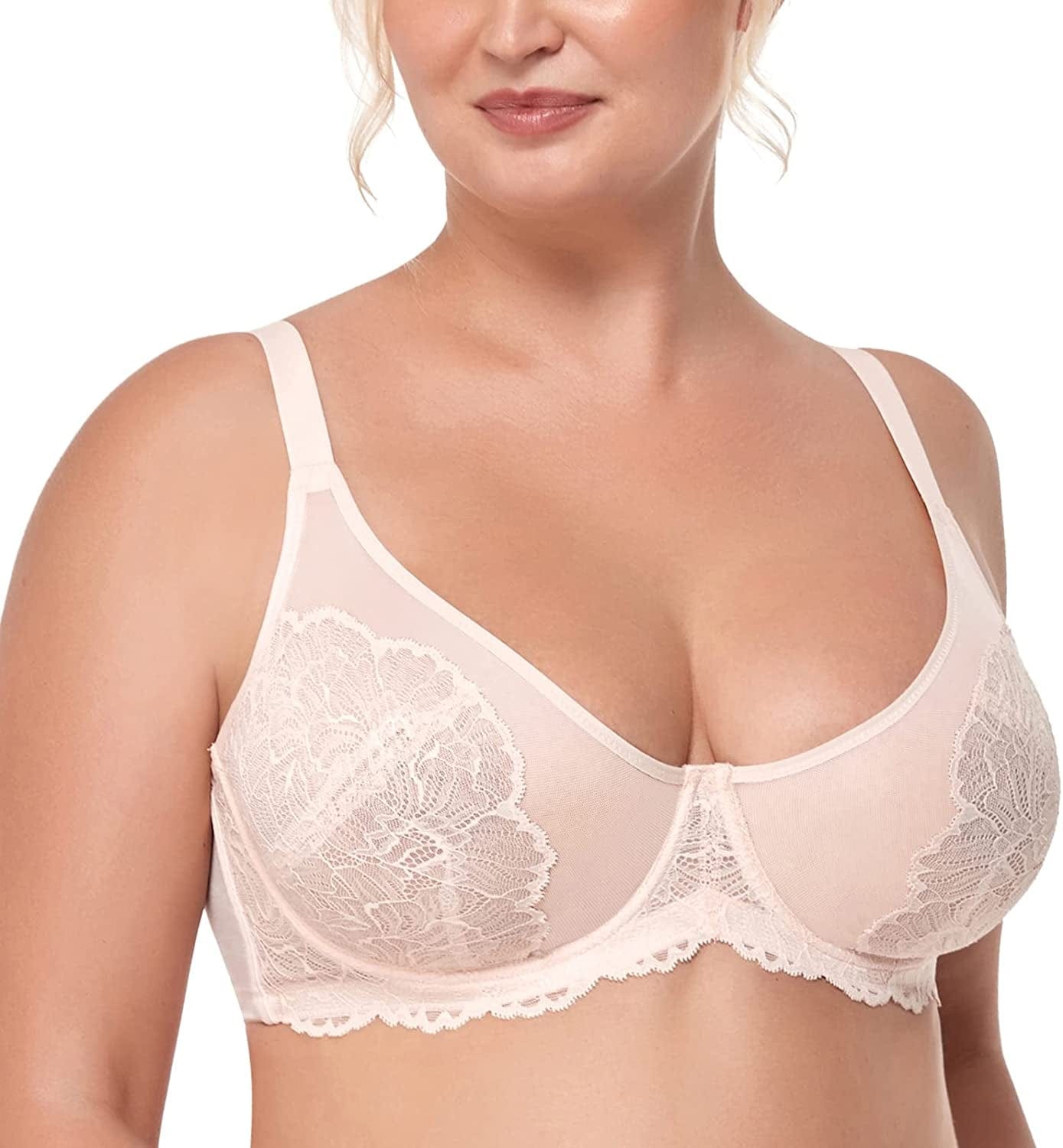HSIA Minimizer Bra for Women Full Coverage Lace plus Size Compression Bra Unlined Bras with Underwire Dusty Peach / 38D