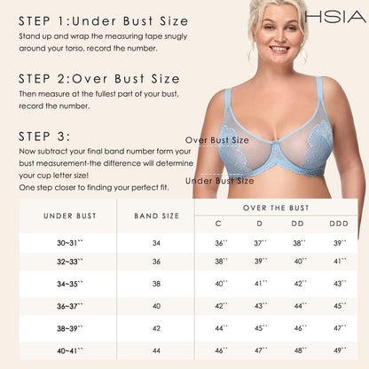 HSIA Minimizer Bra for Women Full Coverage Lace plus Size Compression Bra Unlined Bras with Underwire