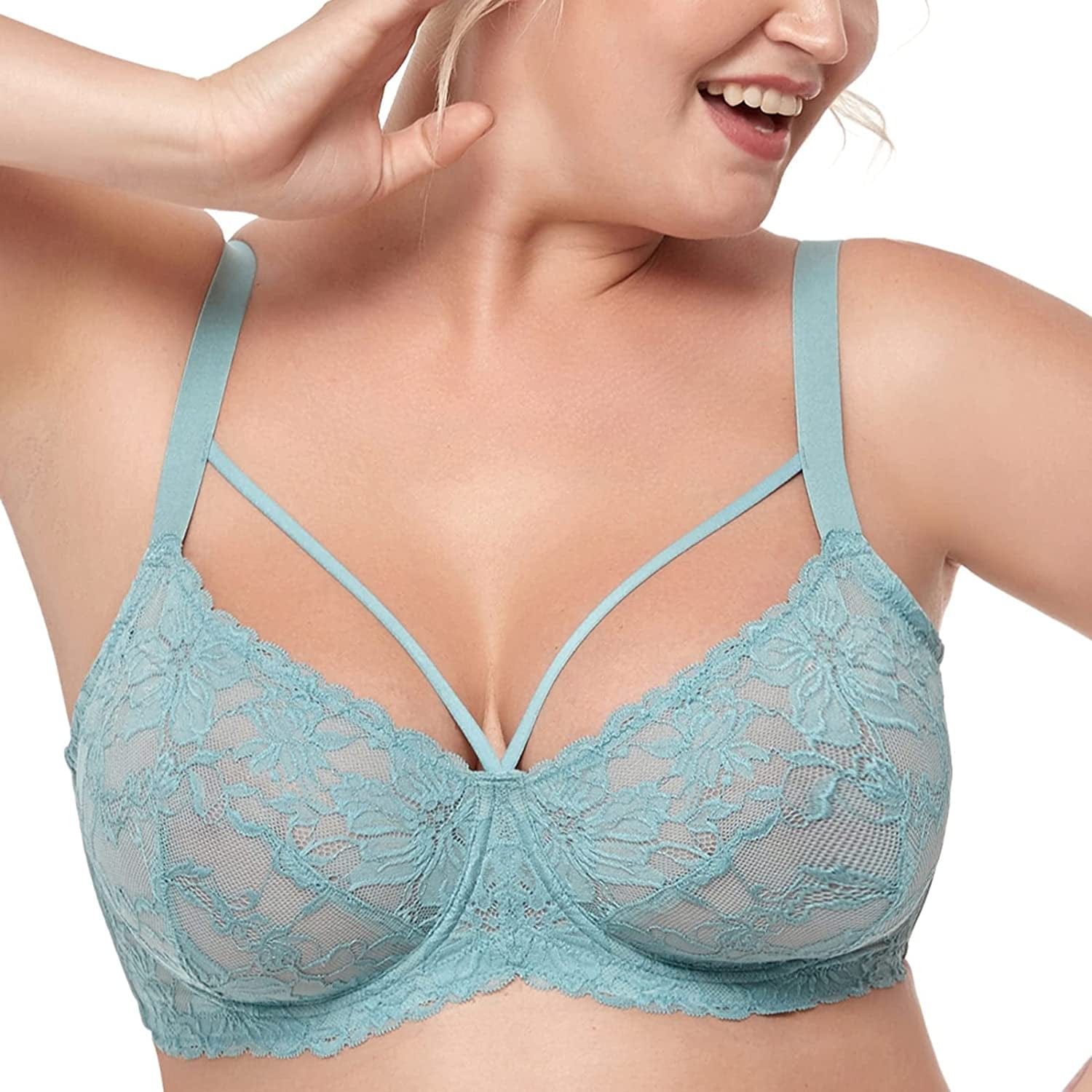 HSIA Minimizer Bra for Women,Unlined Non Padded Lace Sexy plus Size Bras Full Figure Stillwater Blue / 36C