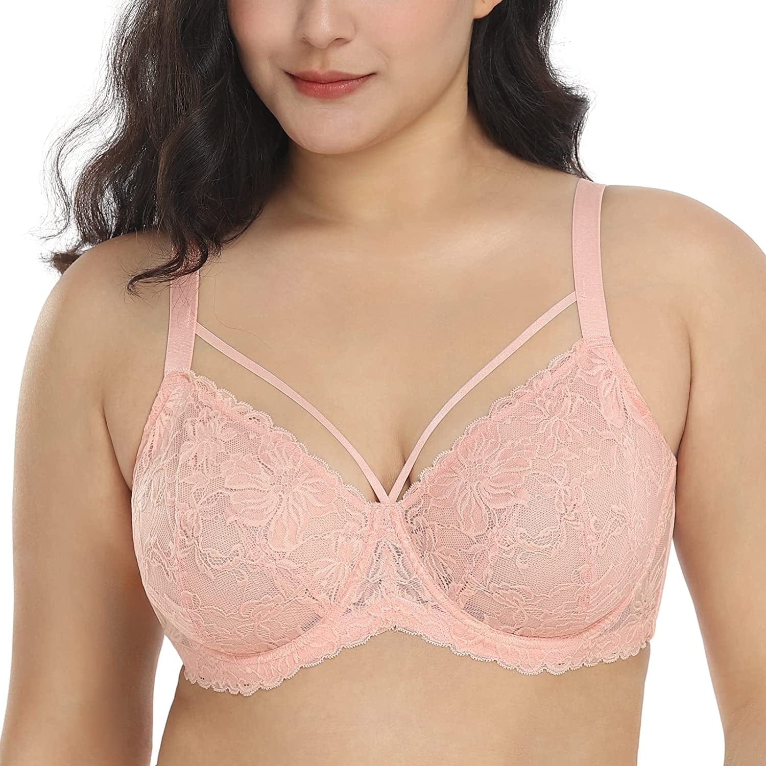 HSIA Minimizer Bra for Women,Unlined Non Padded Lace Sexy plus Size Bras Full Figure Blush Pink / 34DD