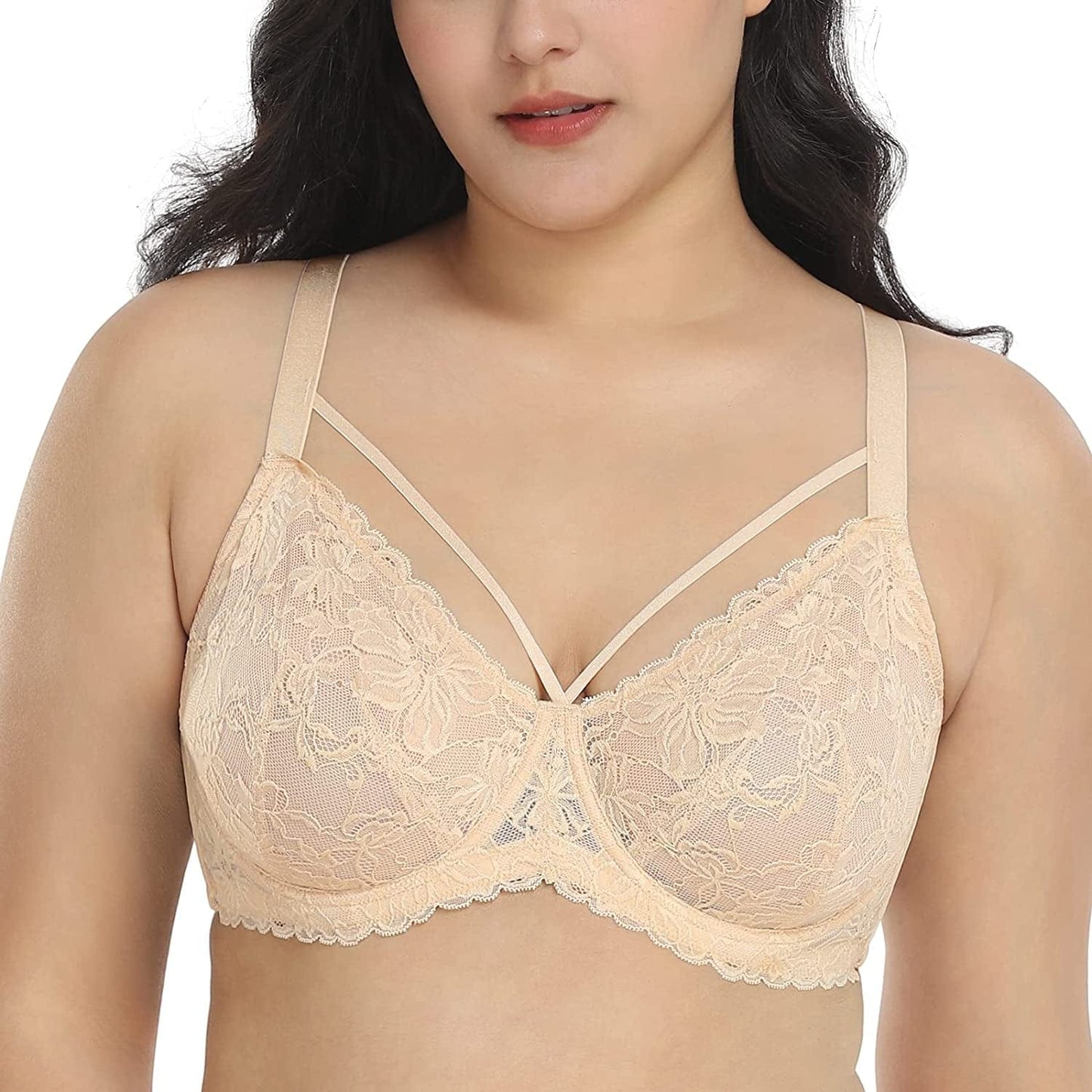 HSIA Minimizer Bra for Women,Unlined Non Padded Lace Sexy plus Size Bras Full Figure Light Beige / 38DDD