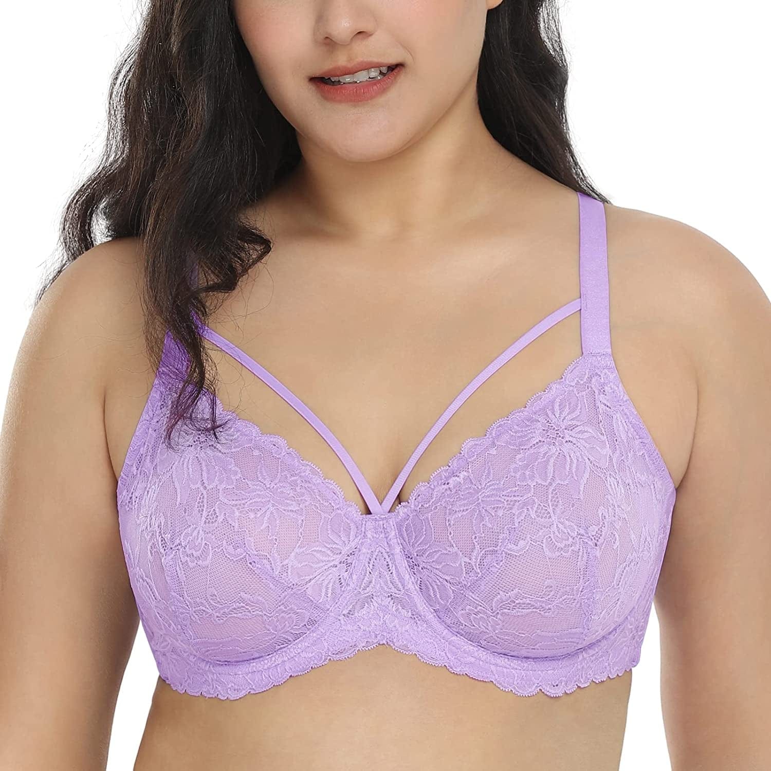 HSIA Minimizer Bra for Women,Unlined Non Padded Lace Sexy plus Size Bras Full Figure Purple / 42D
