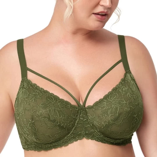 HSIA Minimizer Bra for Women,Unlined Non Padded Lace Sexy plus Size Bras Full Figure Dark Green / 34DD