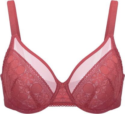 HSIA Minimizer Bras for Women Full Coverage Underwire Bras plus Size,Lifting Lace Bra for Heavy Breast Tibetan Red-1 / 42D