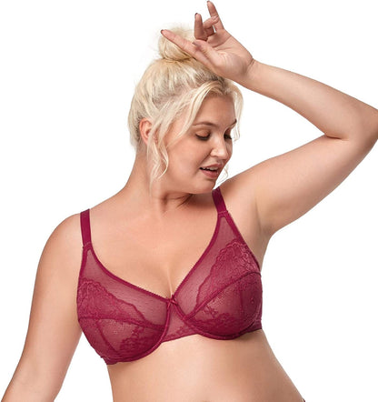 HSIA Minimizer Bras for Women Full Coverage Underwire Bras plus Size,Lifting Lace Bra for Heavy Breast Tibetan Red / 44DD