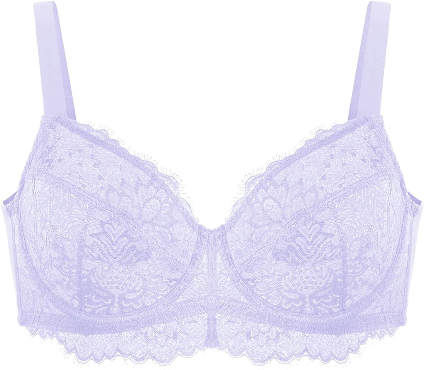 HSIA Women Minimizer Unlined Underwire Bra Full Coverage plus Size Full Figure Unpadded Bras Eyelash Lace Bras Purple / 44C