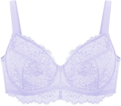 HSIA Women Minimizer Unlined Underwire Bra Full Coverage plus Size Full Figure Unpadded Bras Eyelash Lace Bras Purple / 44C