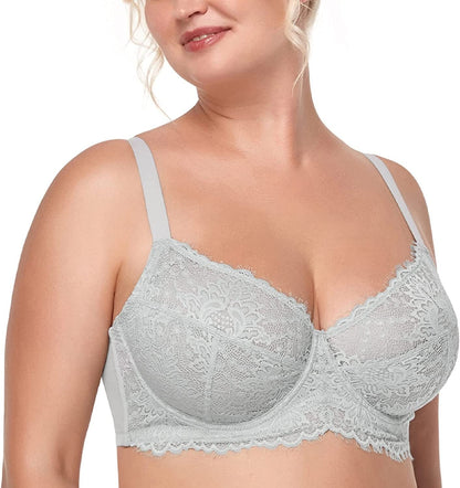 HSIA Women Minimizer Unlined Underwire Bra Full Coverage plus Size Full Figure Unpadded Bras Eyelash Lace Bras Light Gray / 36C