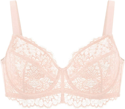 HSIA Women Minimizer Unlined Underwire Bra Full Coverage plus Size Full Figure Unpadded Bras Eyelash Lace Bras