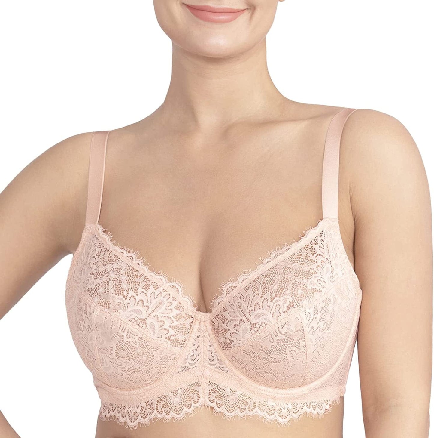 HSIA Women Minimizer Unlined Underwire Bra Full Coverage plus Size Full Figure Unpadded Bras Eyelash Lace Bras Rose Cloud / 38C