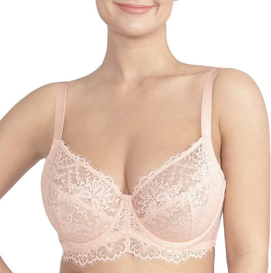 HSIA Women Minimizer Unlined Underwire Bra Full Coverage plus Size Full Figure Unpadded Bras Eyelash Lace Bras Rose Cloud / 38C