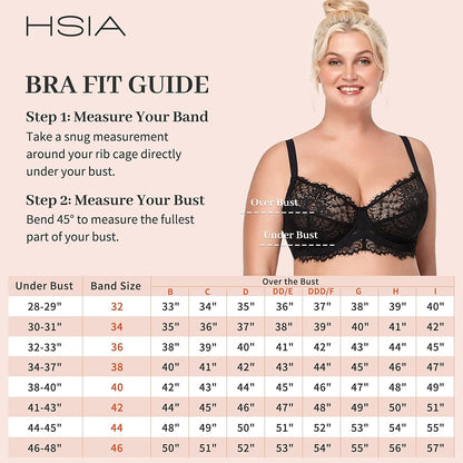 HSIA Women Minimizer Unlined Underwire Bra Full Coverage plus Size Full Figure Unpadded Bras Eyelash Lace Bras