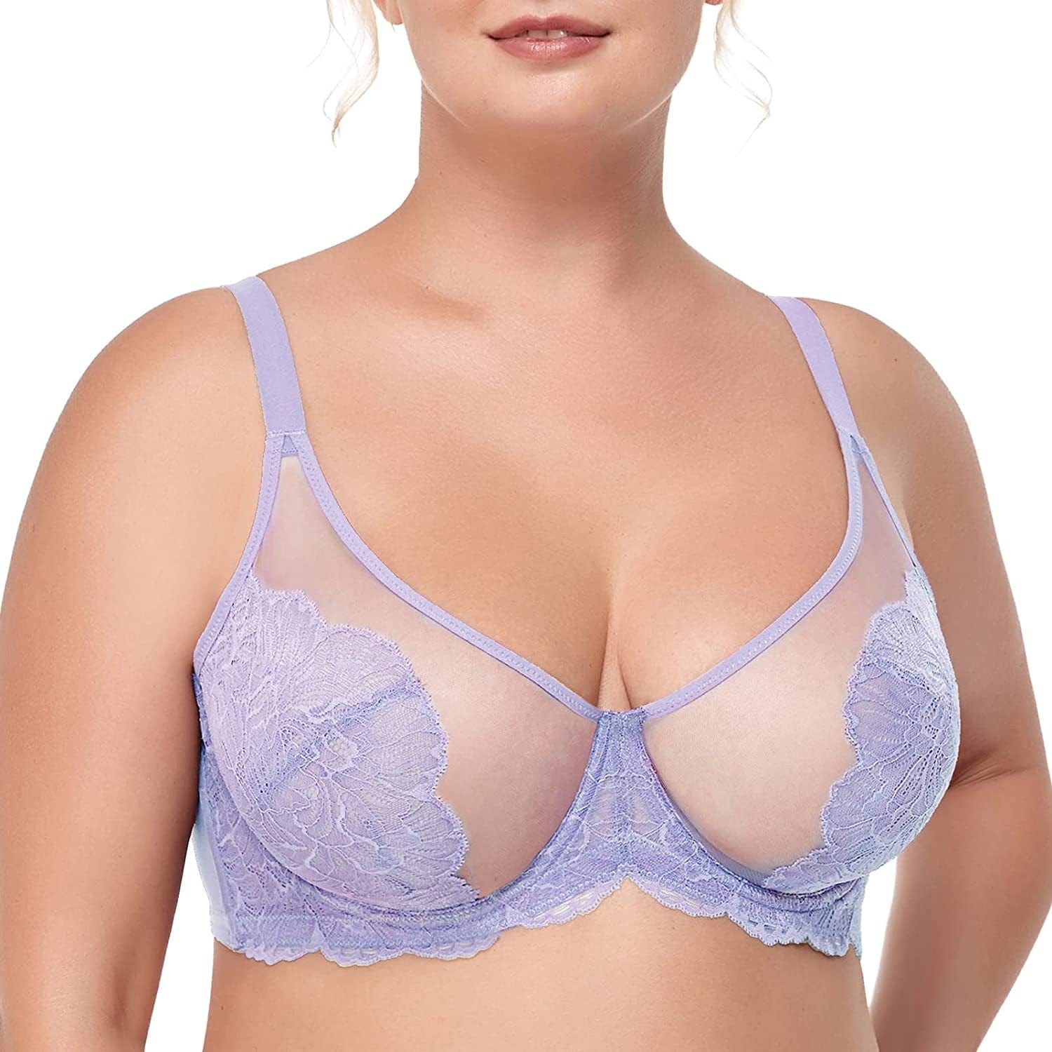 HSIA Women'S Minimizer Bra Unlined Underwire Full Figure Lace Bra plus Size Full Coverage Unpadded Bra Purple / 40DDD