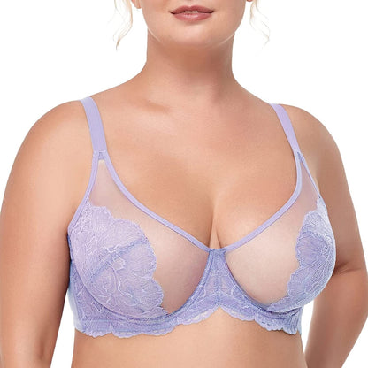 HSIA Women'S Minimizer Bra Unlined Underwire Full Figure Lace Bra plus Size Full Coverage Unpadded Bra Purple / 40DDD