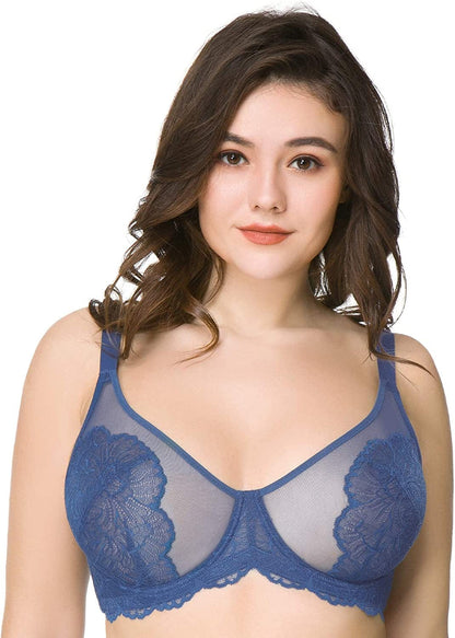 HSIA Women'S Minimizer Bra Unlined Underwire Full Figure Lace Bra plus Size Full Coverage Unpadded Bra Blue Ashes / 36D