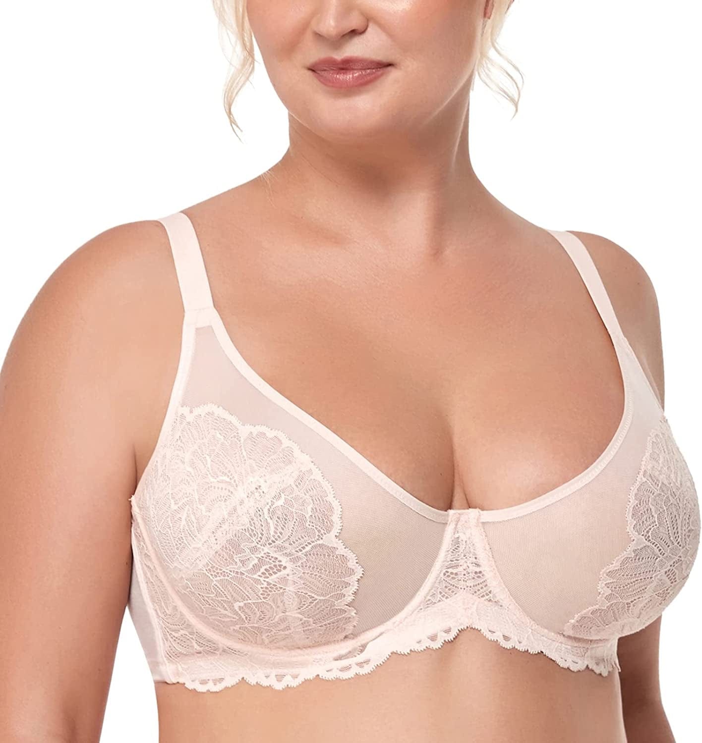 HSIA Women'S Minimizer Bra Unlined Underwire Full Figure Lace Bra plus Size Full Coverage Unpadded Bra Dusty Peach / 34C