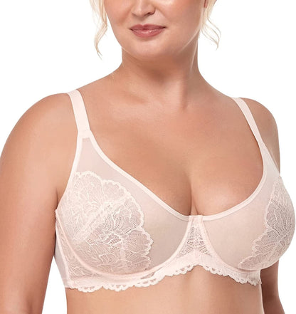 HSIA Women'S Minimizer Bra Unlined Underwire Full Figure Lace Bra plus Size Full Coverage Unpadded Bra Dusty Peach / 34C