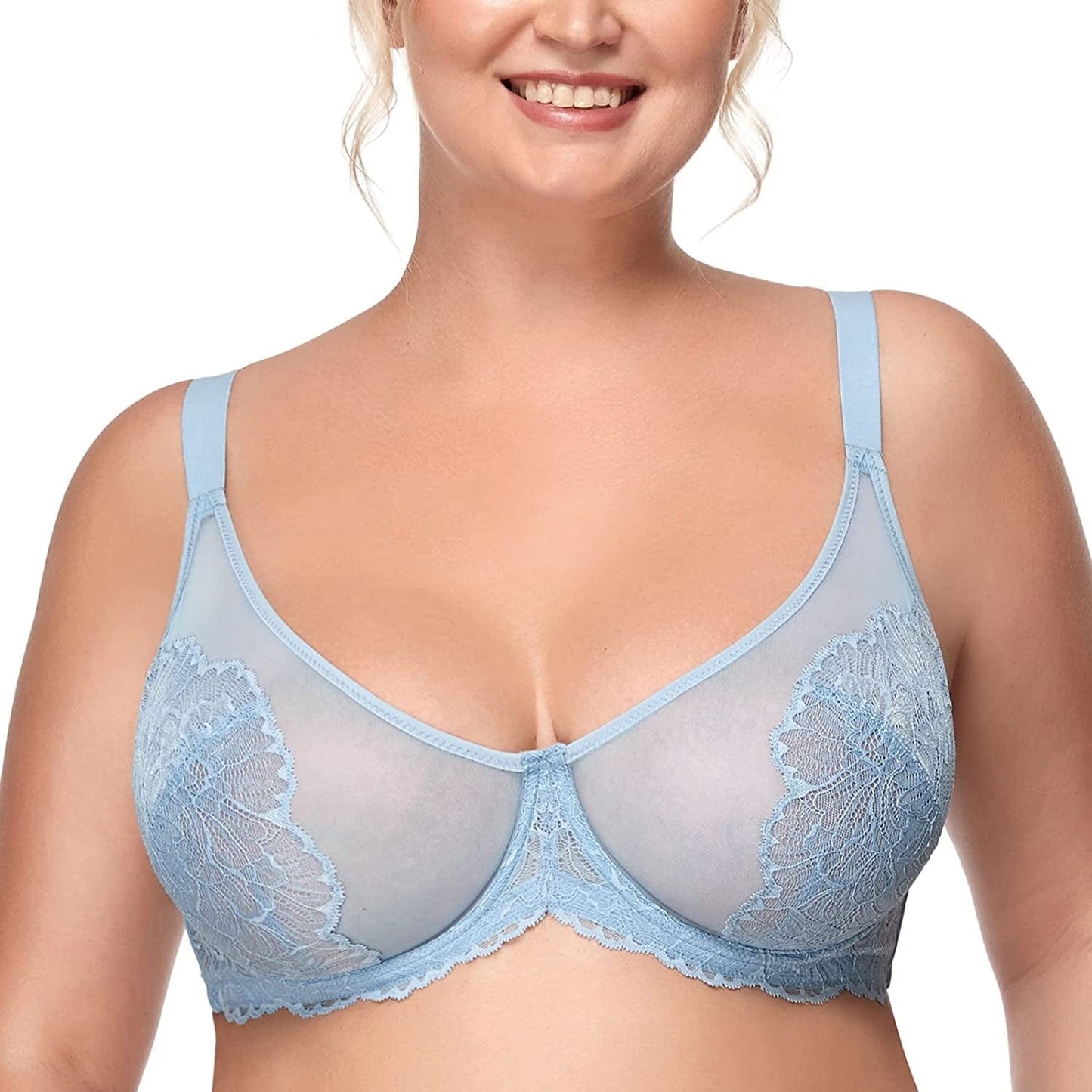 HSIA Women'S Minimizer Bra Unlined Underwire Full Figure Lace Bra plus Size Full Coverage Unpadded Bra Storm Blue / 42D
